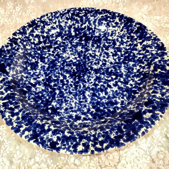 POTTERY BARN Splatter Speckled Platter Bowl 15.5 " Indigo/Colbalt Blue & White - Picture 1 of 4
